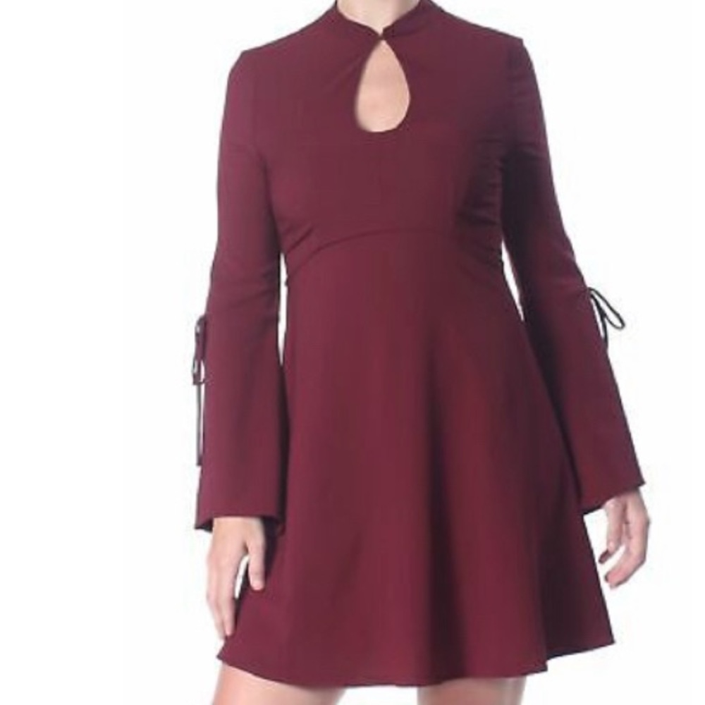 Burgundy Fit and Flare Keyhole Dress